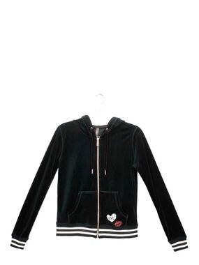 Betsey Johnson Velour Hoodie Zip Front Black Size Small Love! Lips Patch New NWT